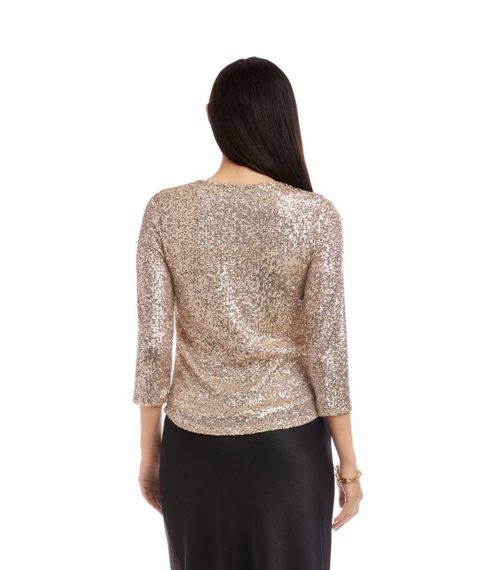 3/4 Sleeve Drape Front Sequin Top - Image 4