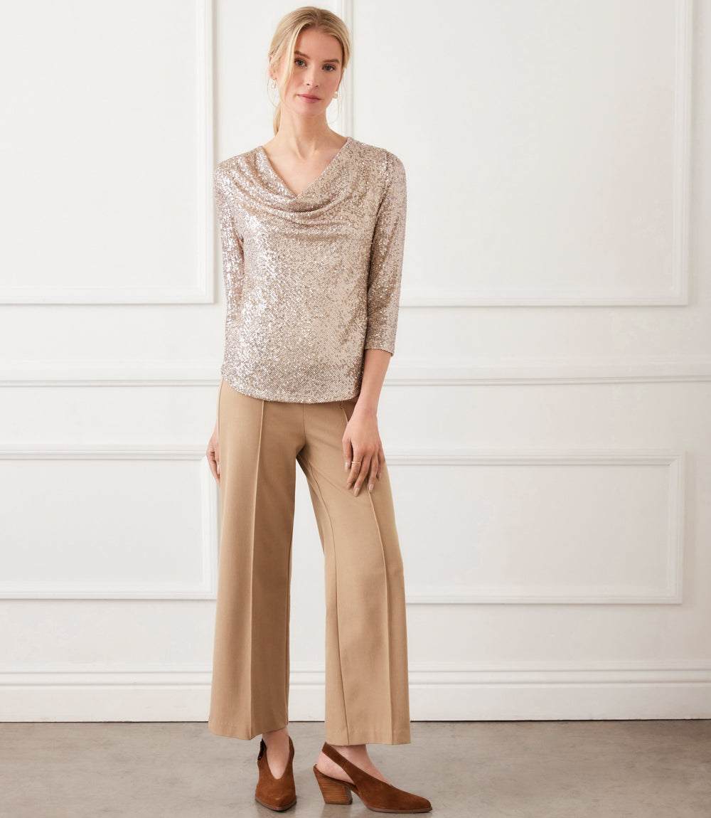 3/4 Sleeve Drape Front Sequin Top - Image 5