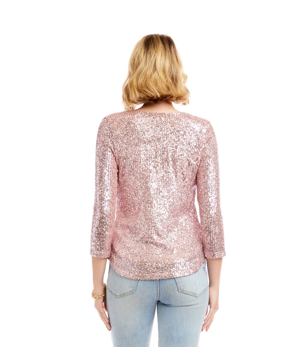 3/4 Sleeve Drape Front Sequin Top - Image 4