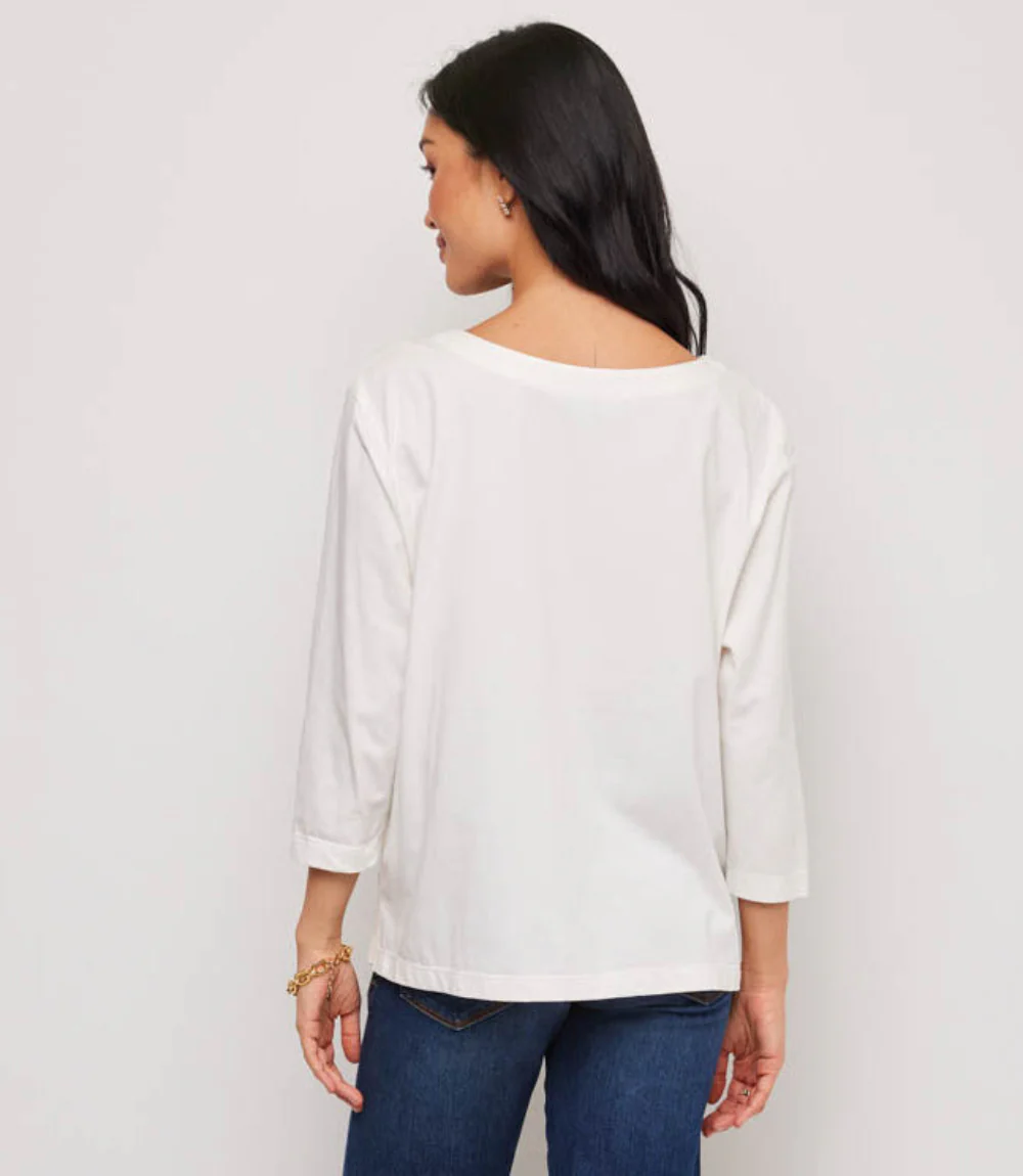 3/4 Sleeve Embroidered Cut-Out Boatneck Top - Image 5