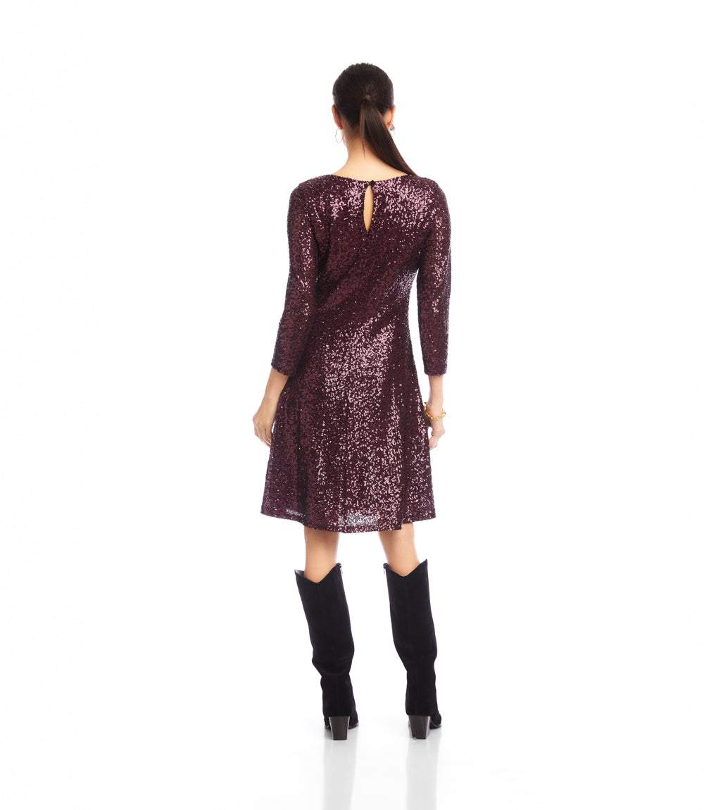 3/4 Sleeve Sequin Scoop Neck Fit & Flare Dress - Image 4