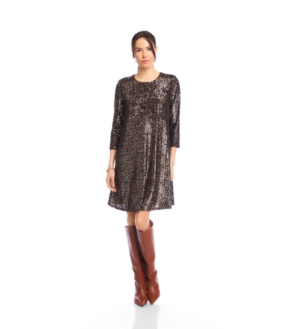 3/4 Sleeve Sequin Swing Dress - Image 2