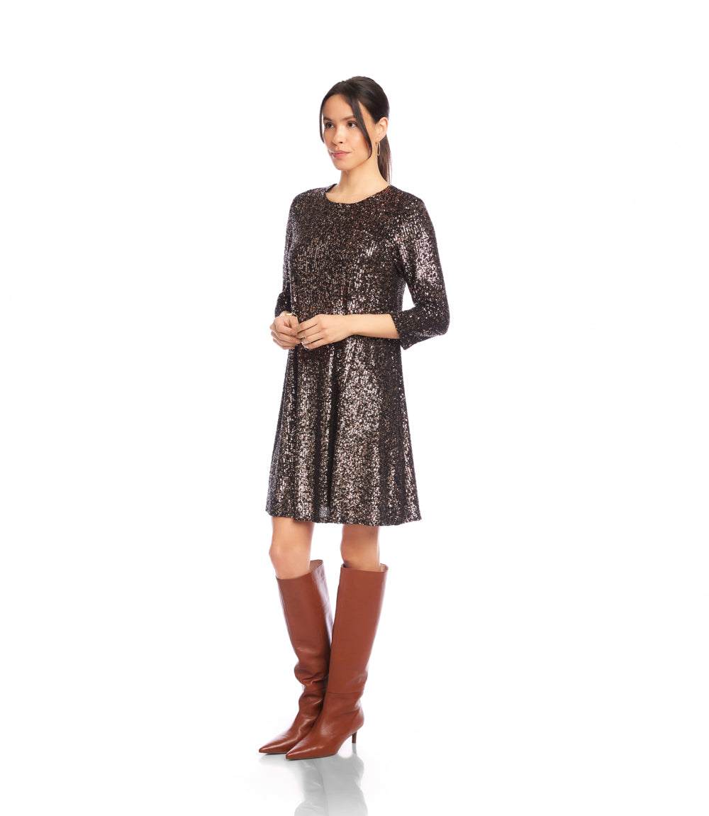 3/4 Sleeve Sequin Swing Dress - Image 3