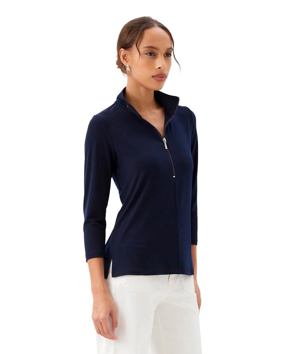 3/4 Sleeve Zip-Up Travel Jersey Top - Image 3