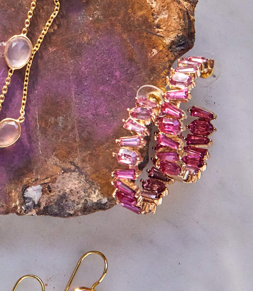 Angled Crystal Hoop Earrings - Image 2