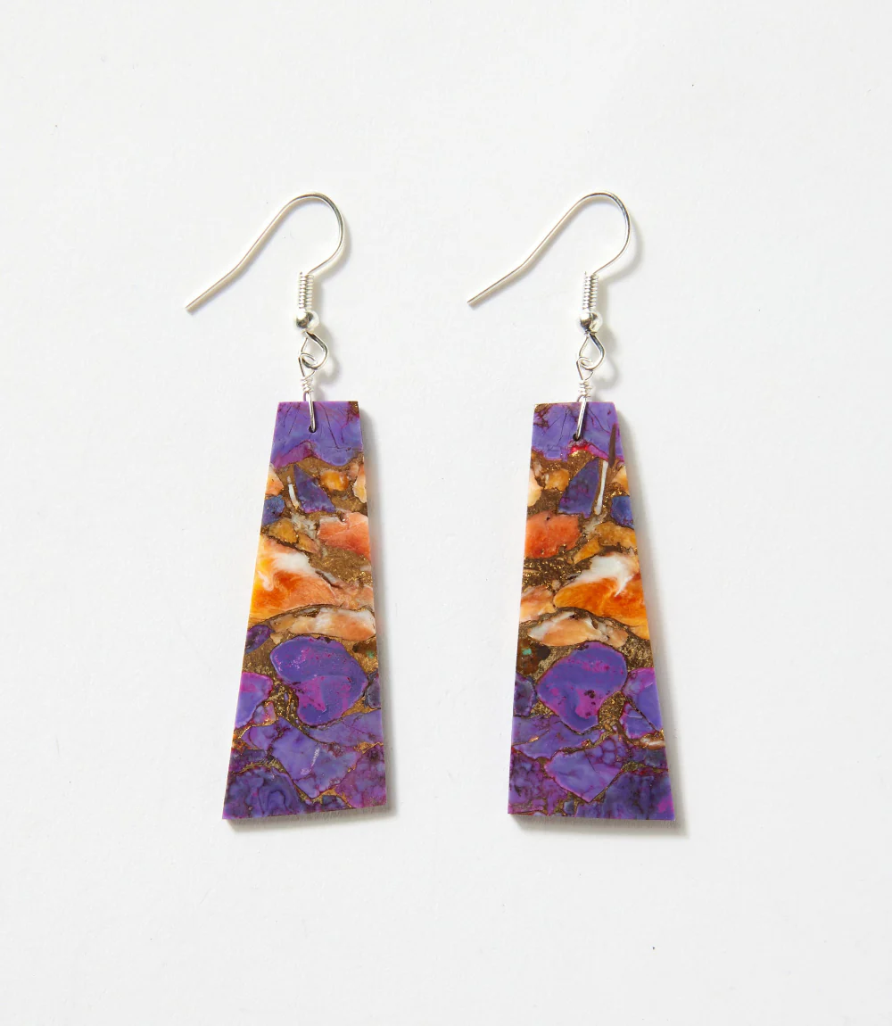 Angular Purple Turquoise And Spiny Oyster Earrings - Image 3