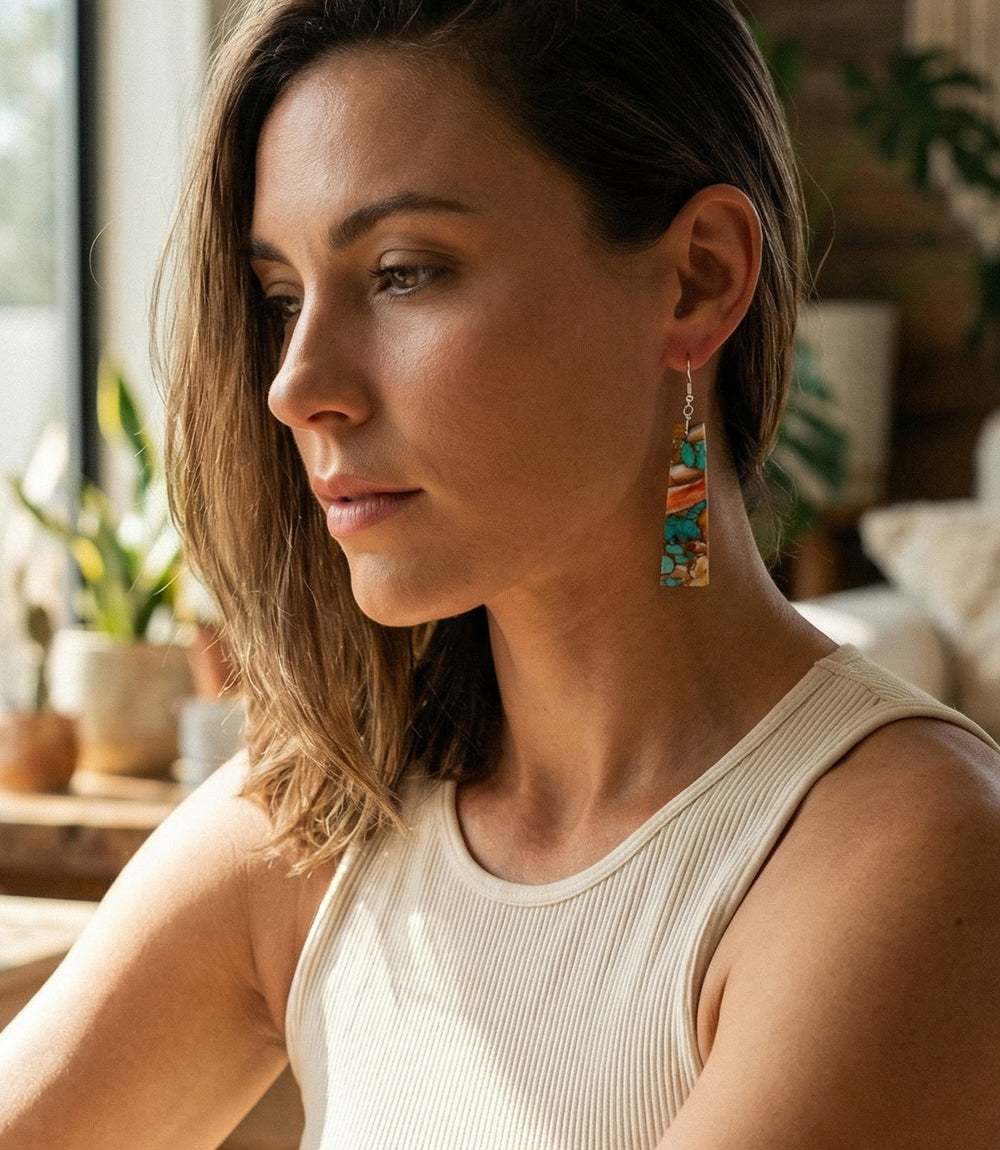 Angular Turquoise And Spiny Oyster Earrings - Image 3