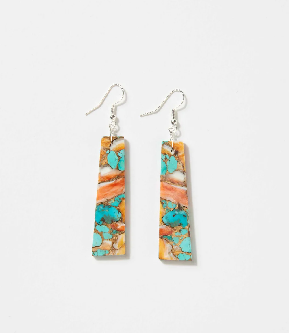 Angular Turquoise And Spiny Oyster Earrings - Image 4