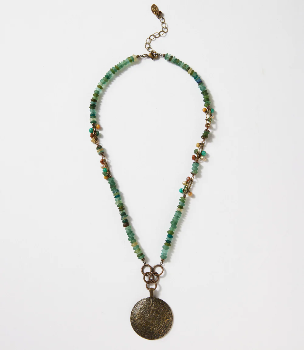 Antique Brass Medallion Statement Necklace - Image 3