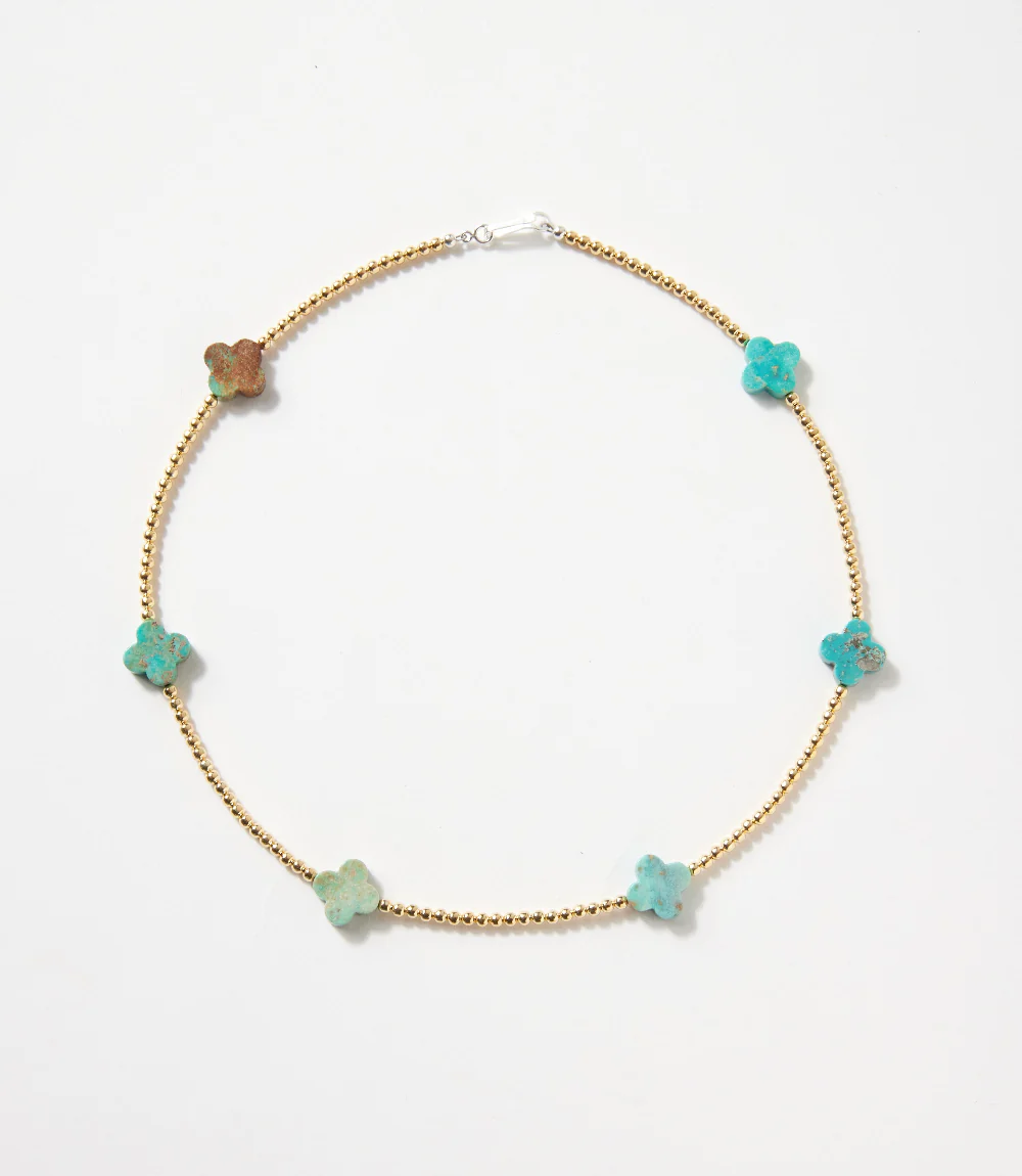 Beaded Gold And Turquoise Accent Necklace