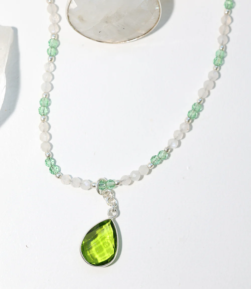 Beaded Moonstone And Peridot Pendant Necklace - Image 2
