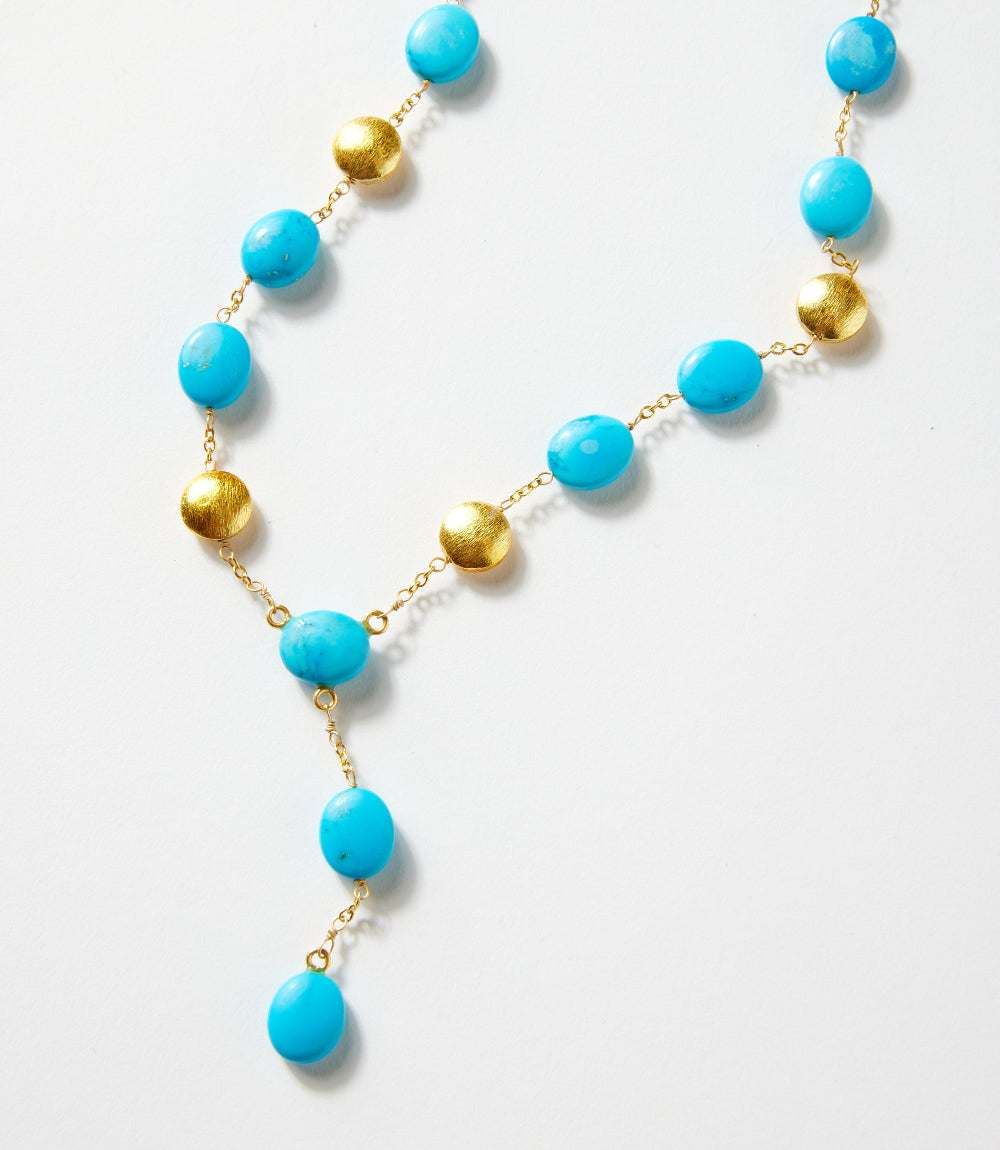 Beaded Turquoise And Gold Lariat Necklace - Image 3