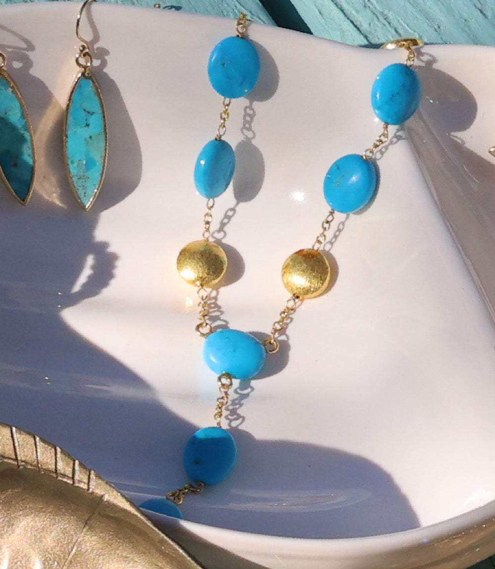 Beaded Turquoise And Gold Lariat Necklace - Image 4