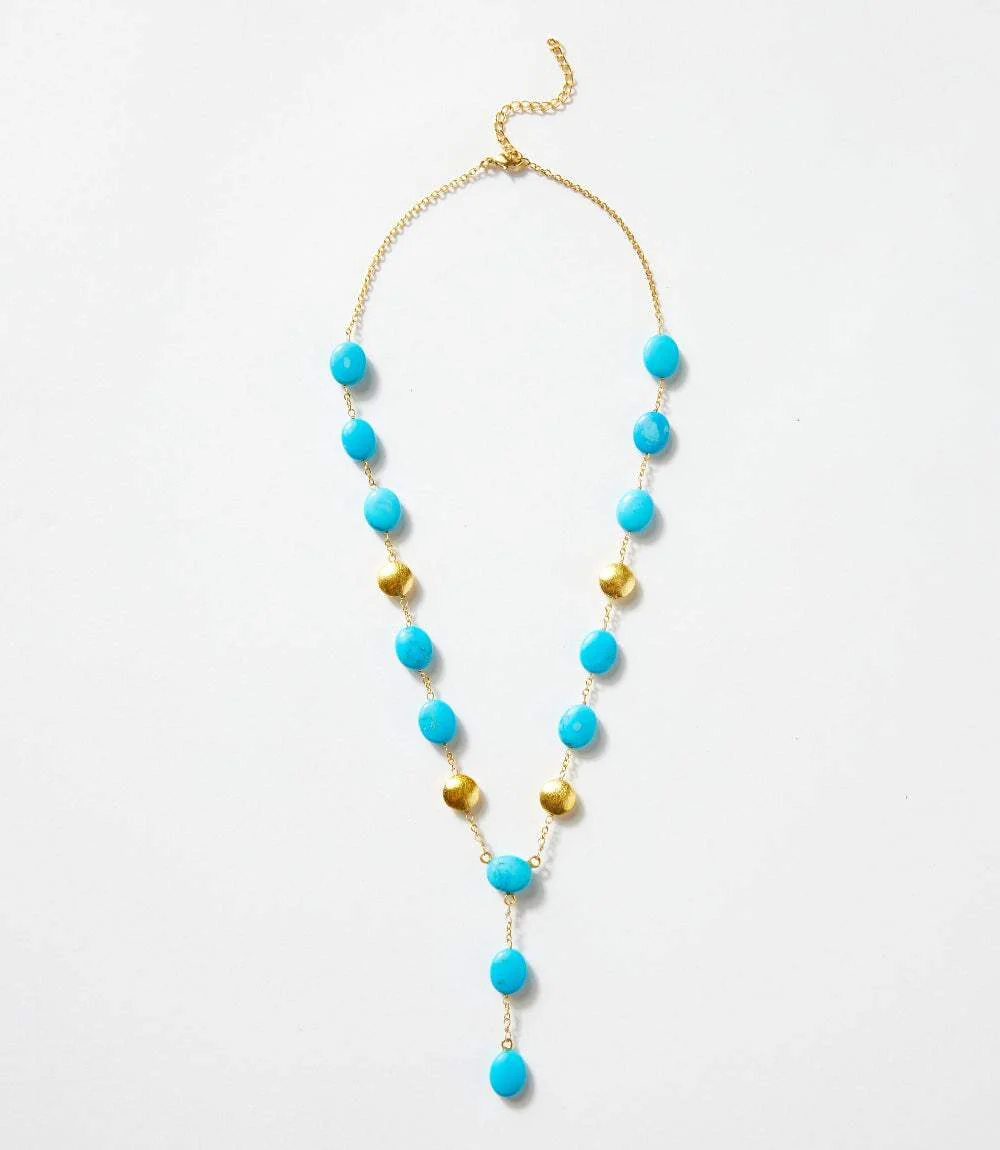 Beaded Turquoise And Gold Lariat Necklace - Image 5