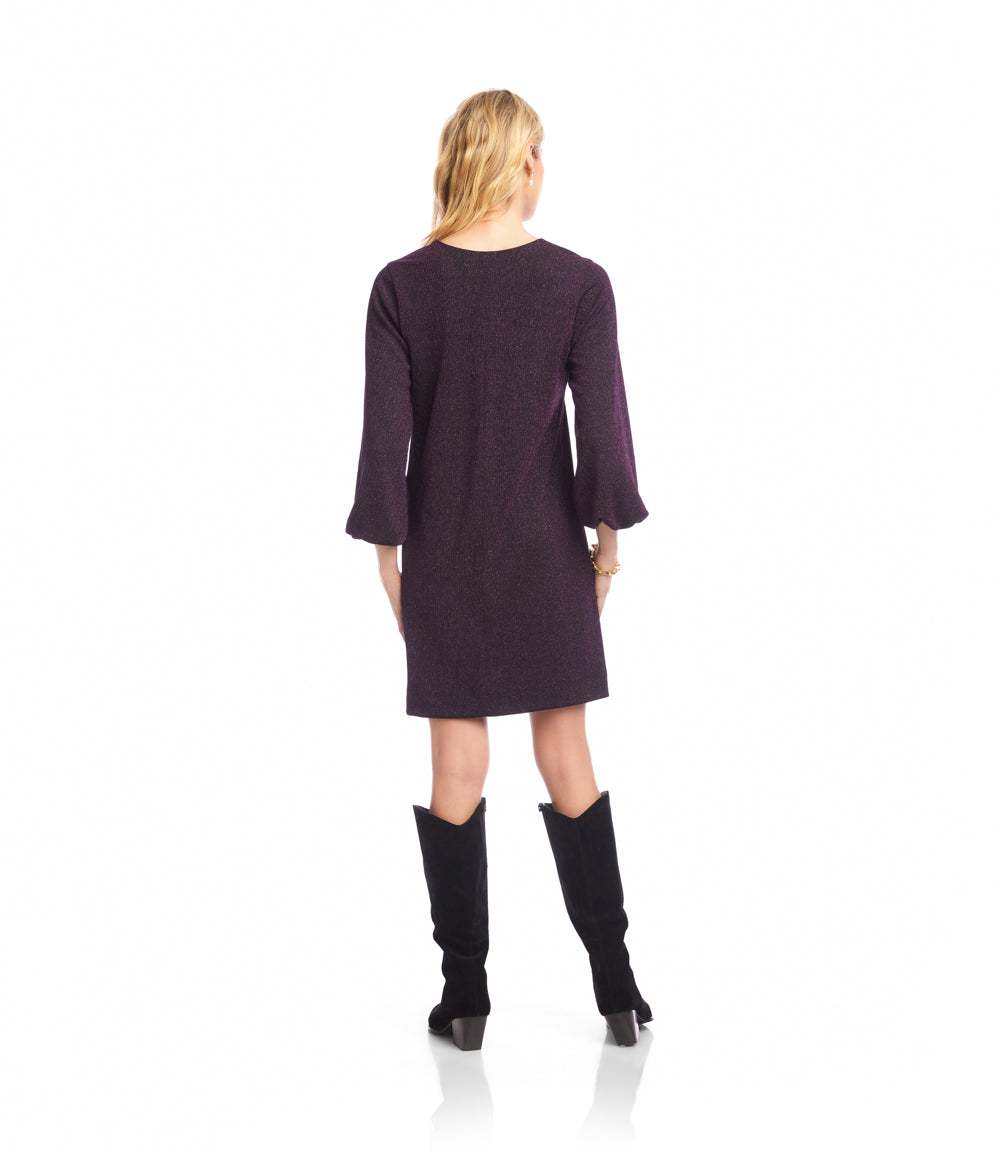 Blouson Sleeve Metallic Knit V-Neck Dress - Image 4