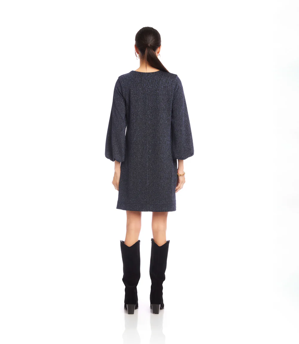 Blouson Sleeve Metallic Knit V-Neck Dress - Image 5
