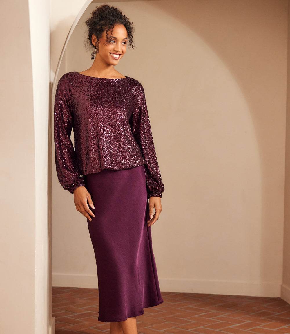 Blouson Sleeve Sequin Boatneck Top - Image 2