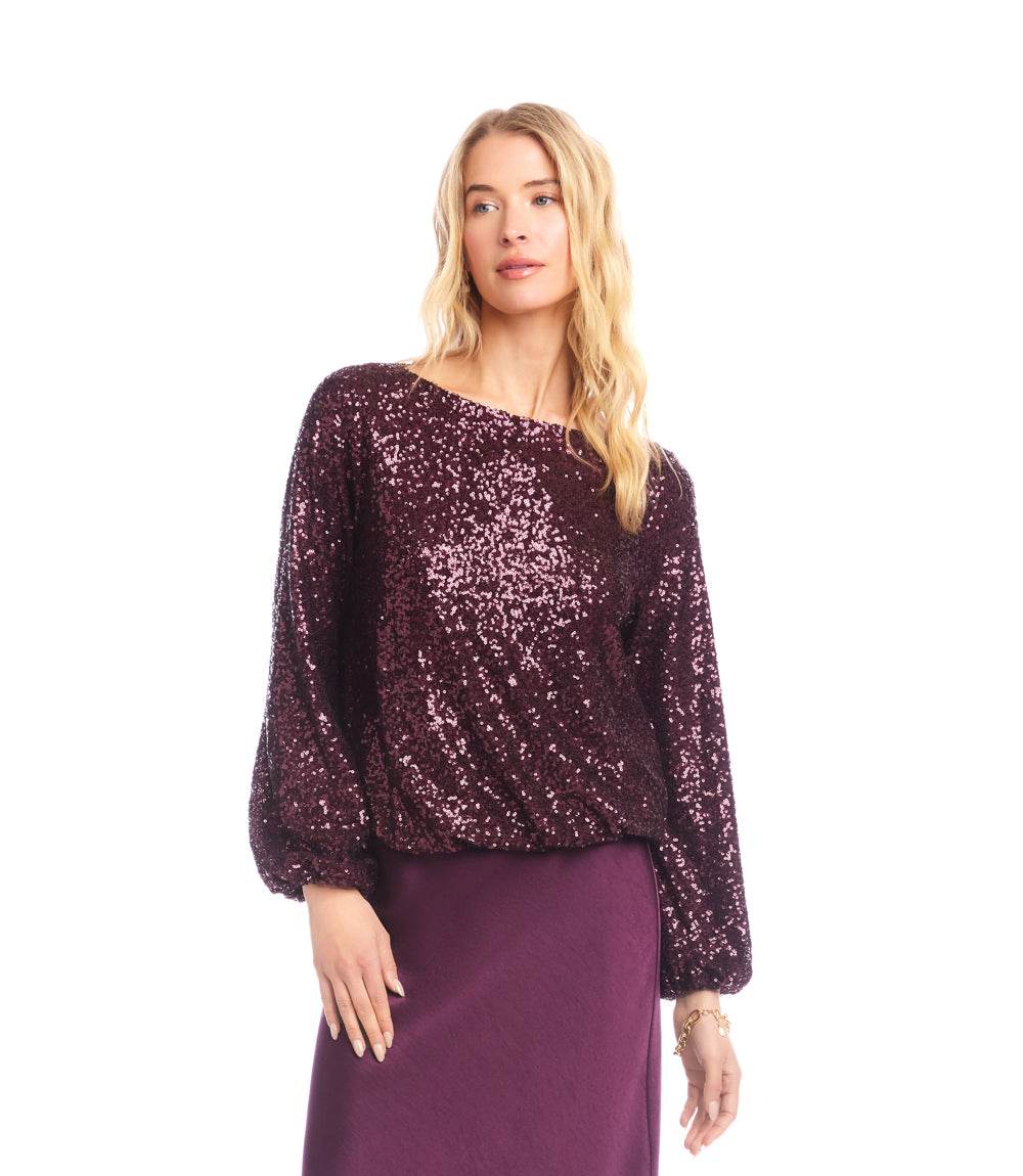 Blouson Sleeve Sequin Boatneck Top - Image 4