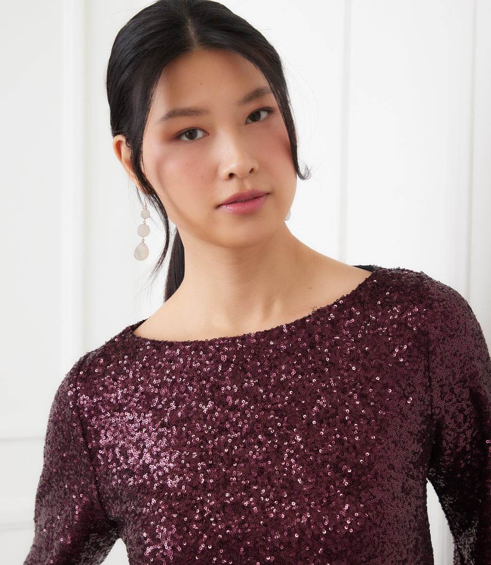 Blouson Sleeve Sequin Boatneck Top - Image 7