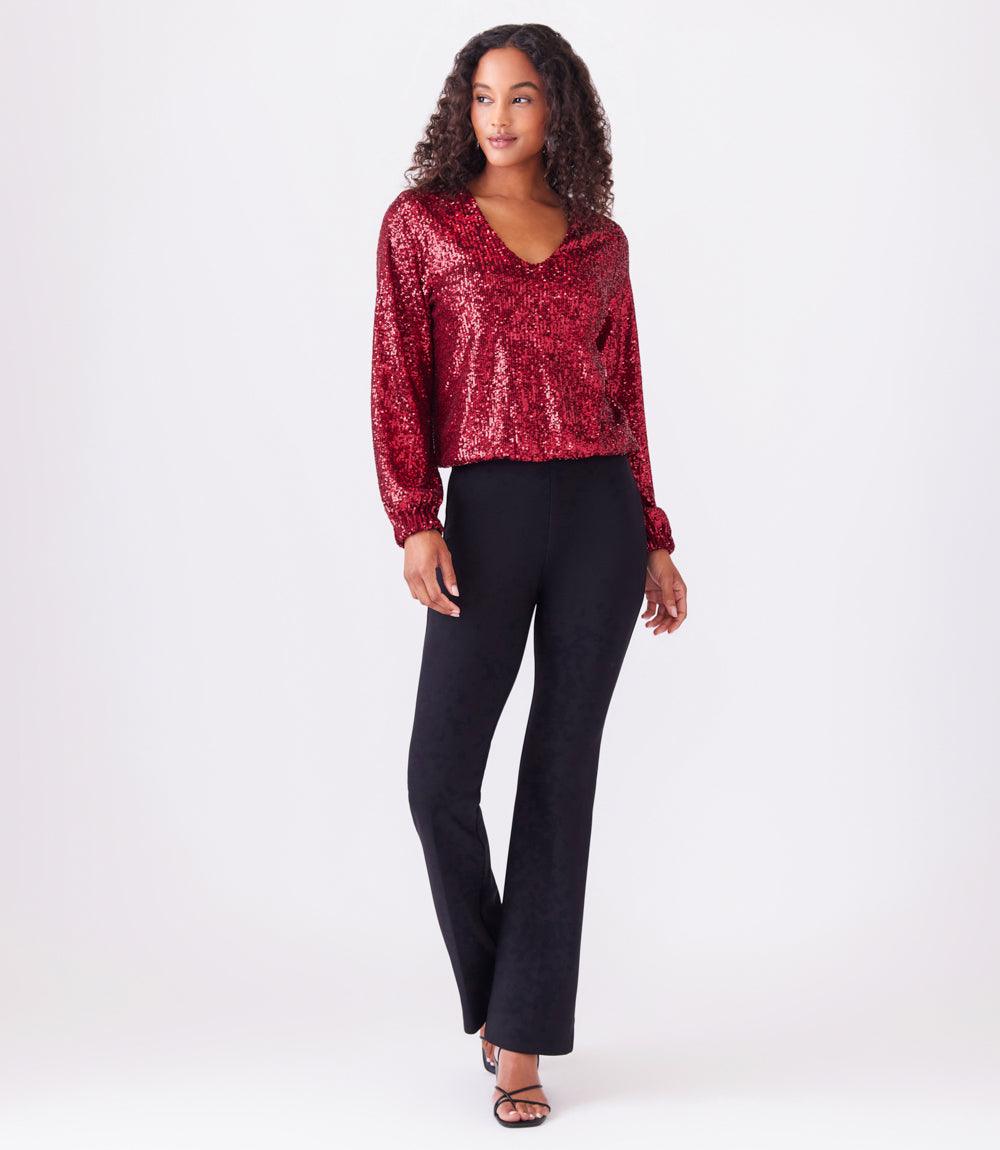 Blouson Sleeve Sequin V-Neck Top - Image 4