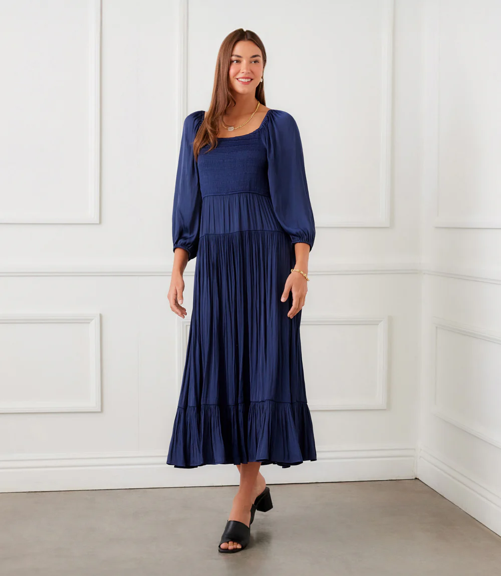 Blouson Sleeve Smocked Midi Dress - Image 2