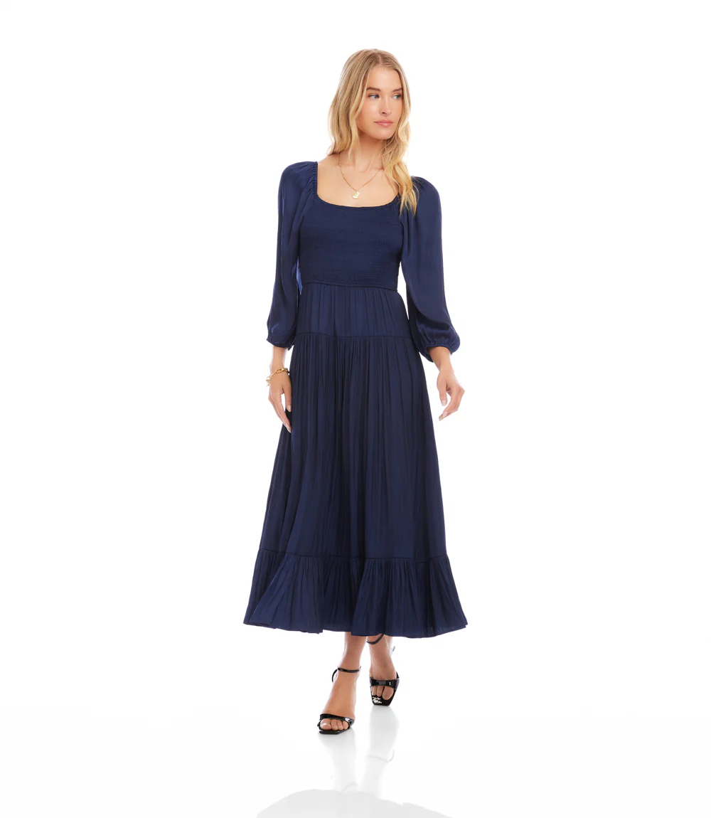 Blouson Sleeve Smocked Midi Dress - Image 3