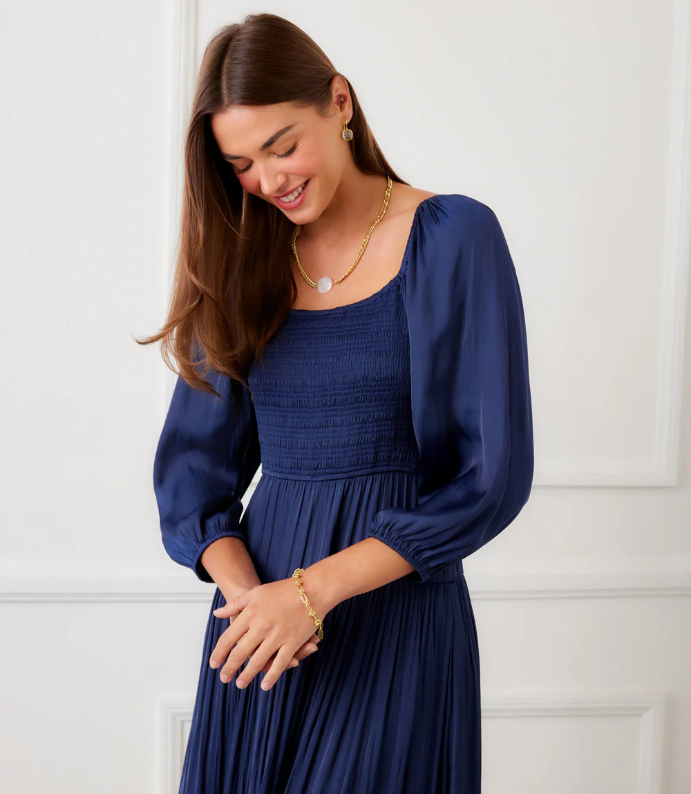 Blouson Sleeve Smocked Midi Dress - Image 4