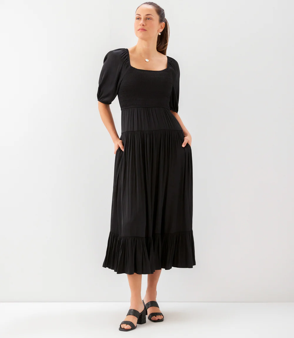 Blouson Sleeve Smocked Midi Dress - Image 3