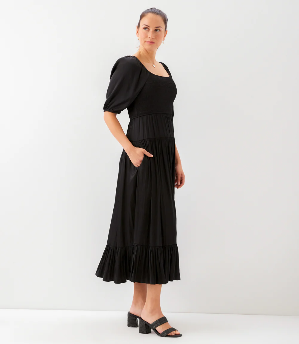 Blouson Sleeve Smocked Midi Dress - Image 4