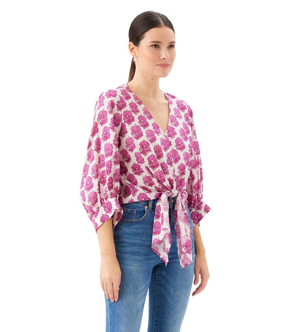 Blouson Sleeve Tie-Front Top - Image 4