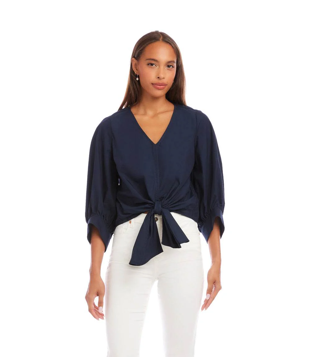 Blouson Sleeve Tie-Front Top - Image 3