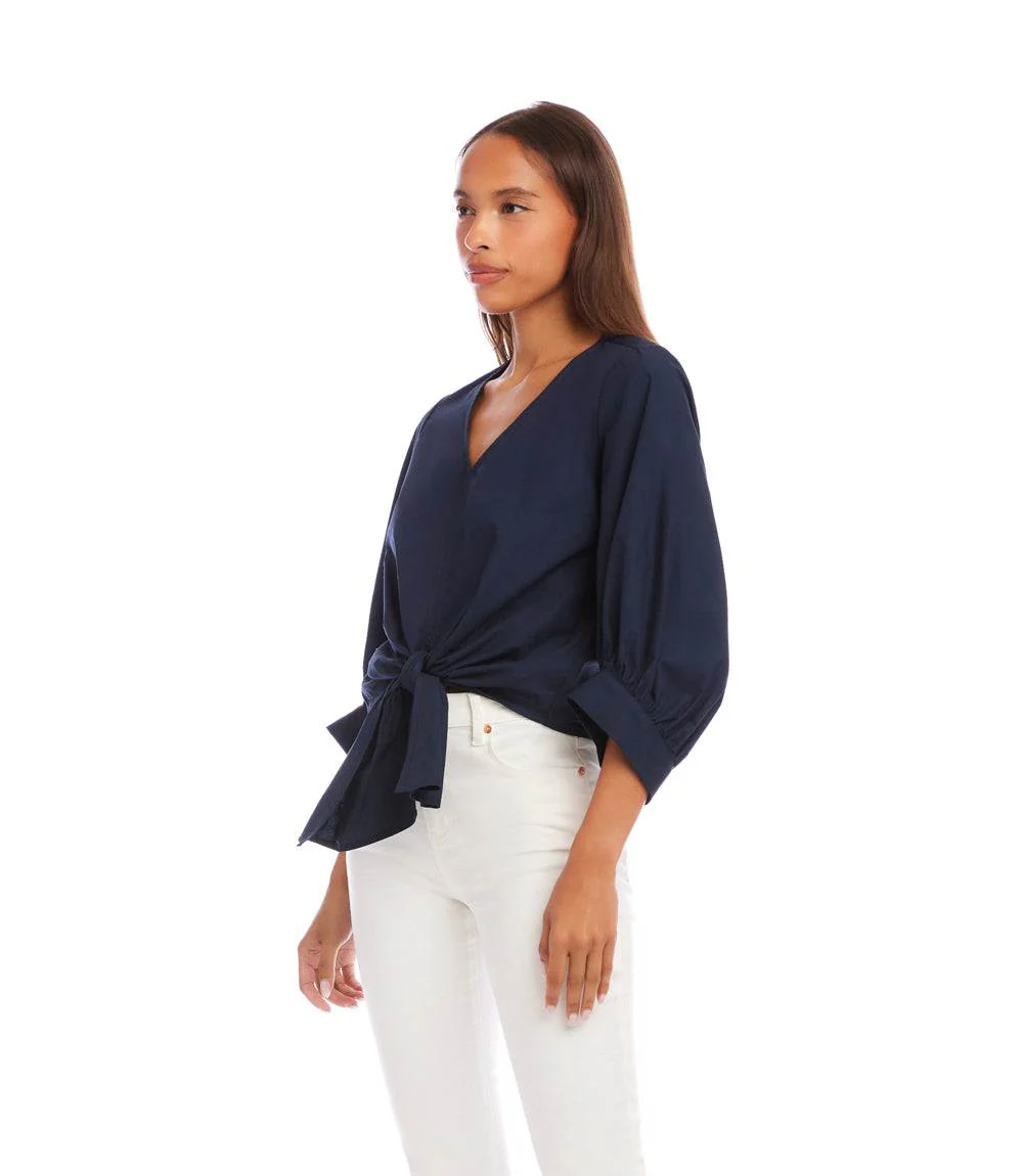 Blouson Sleeve Tie-Front Top - Image 4