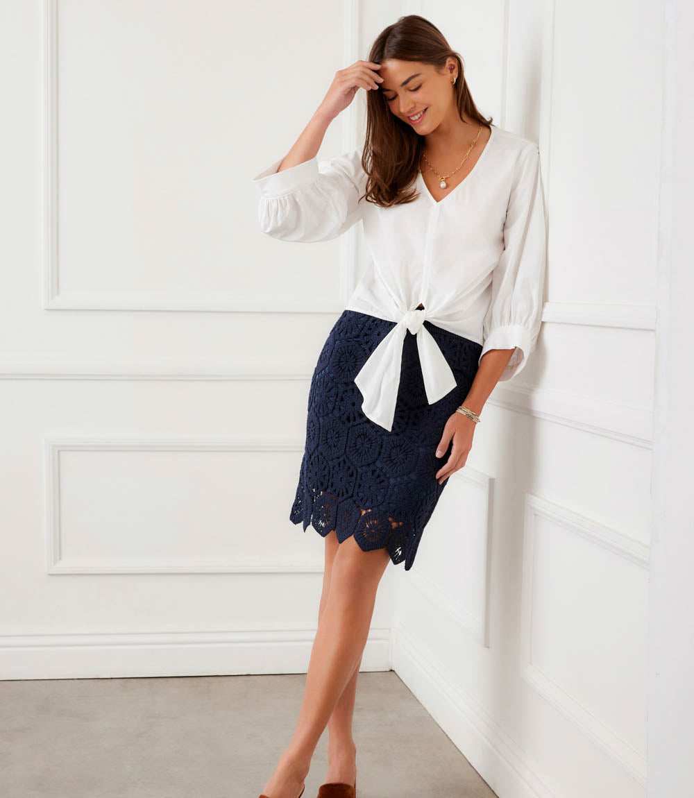 Blouson Sleeve Tie-Front Top - Image 2