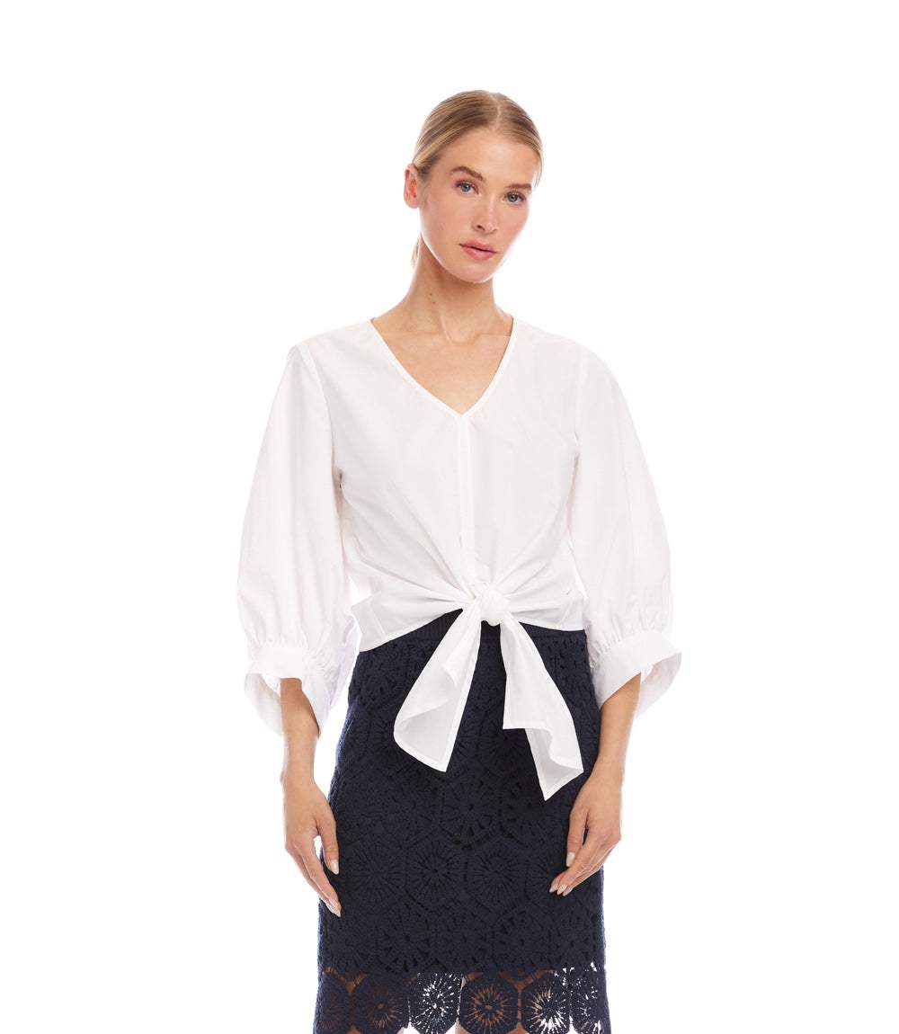 Blouson Sleeve Tie-Front Top - Image 3