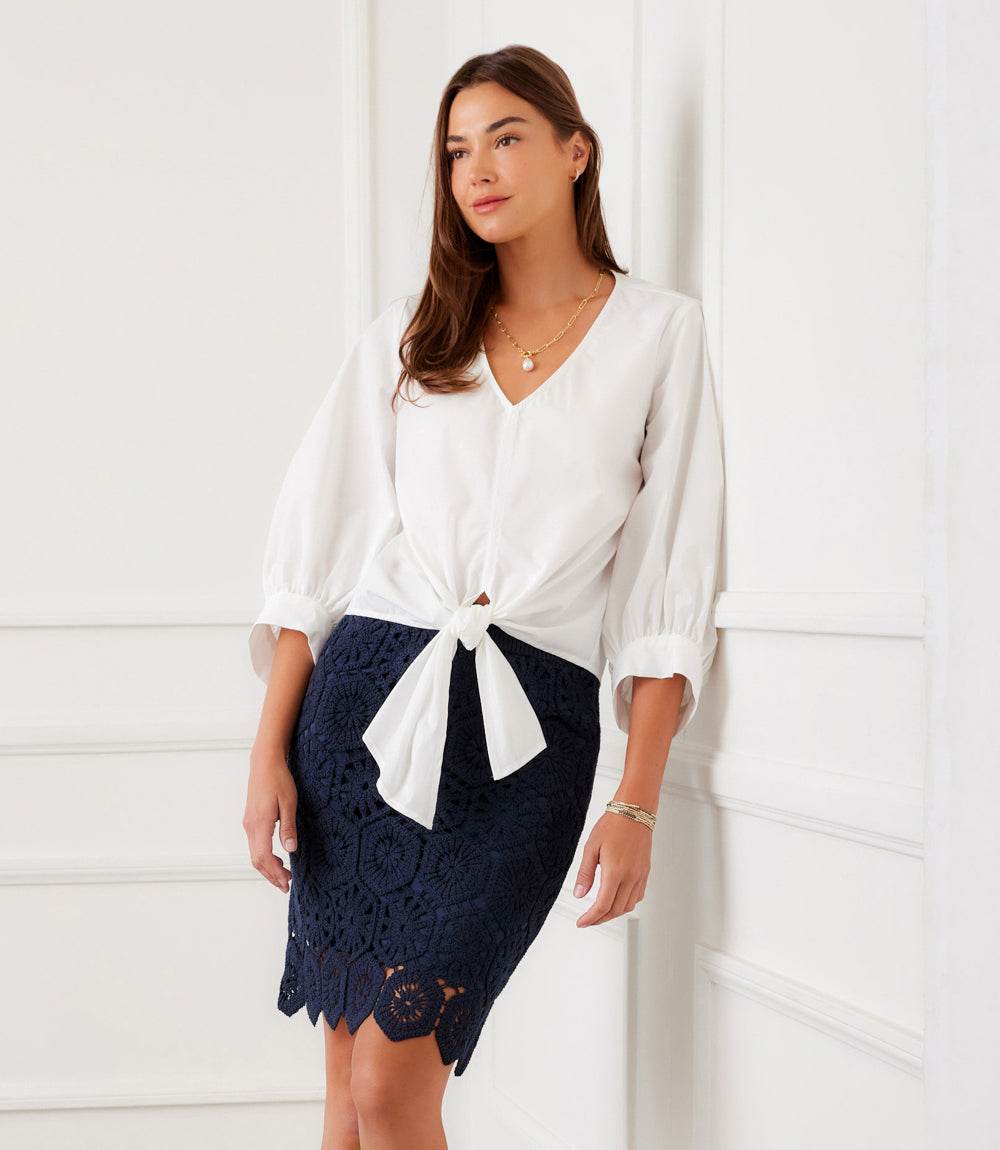 Blouson Sleeve Tie-Front Top - Image 6