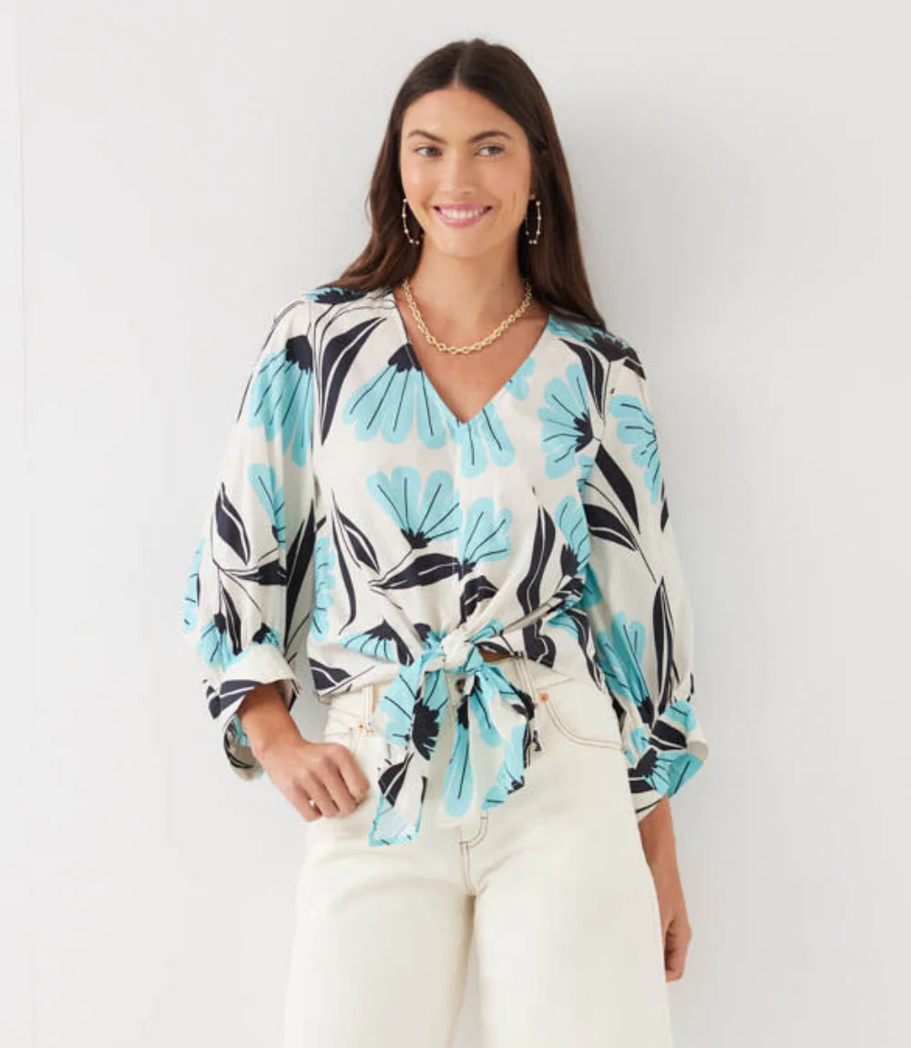Blouson Sleeve Tie-Front Top - Image 3