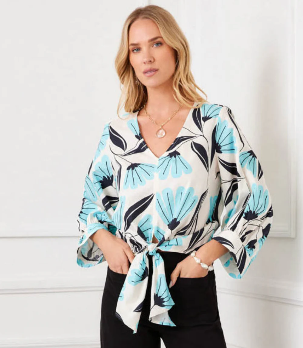 Blouson Sleeve Tie-Front Top - Image 4