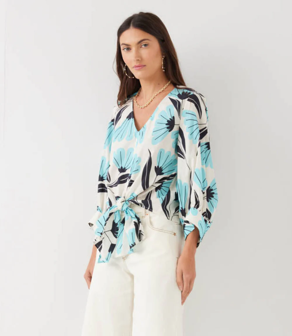 Blouson Sleeve Tie-Front Top - Image 5