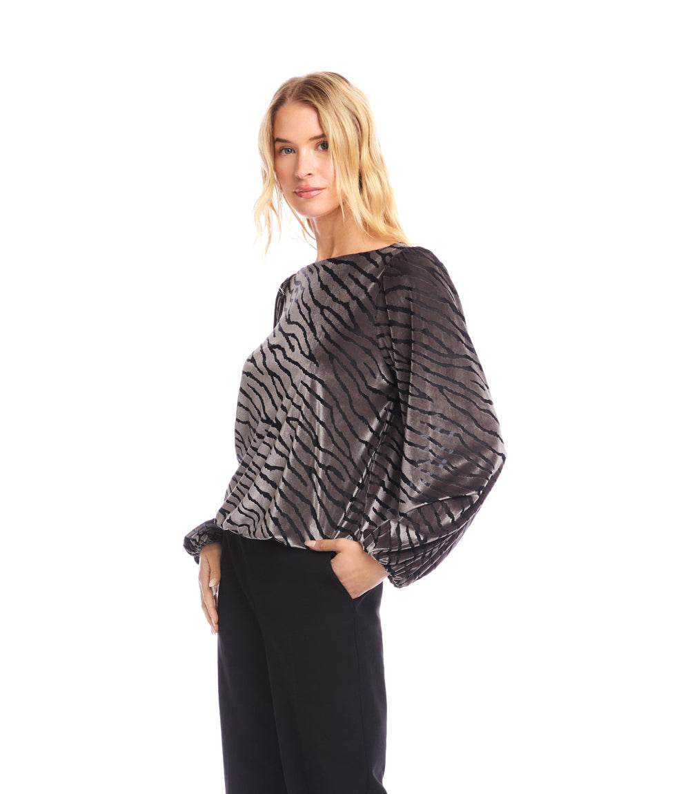 Blouson Sleeve Velvet Burnout Boatneck Top - Image 3