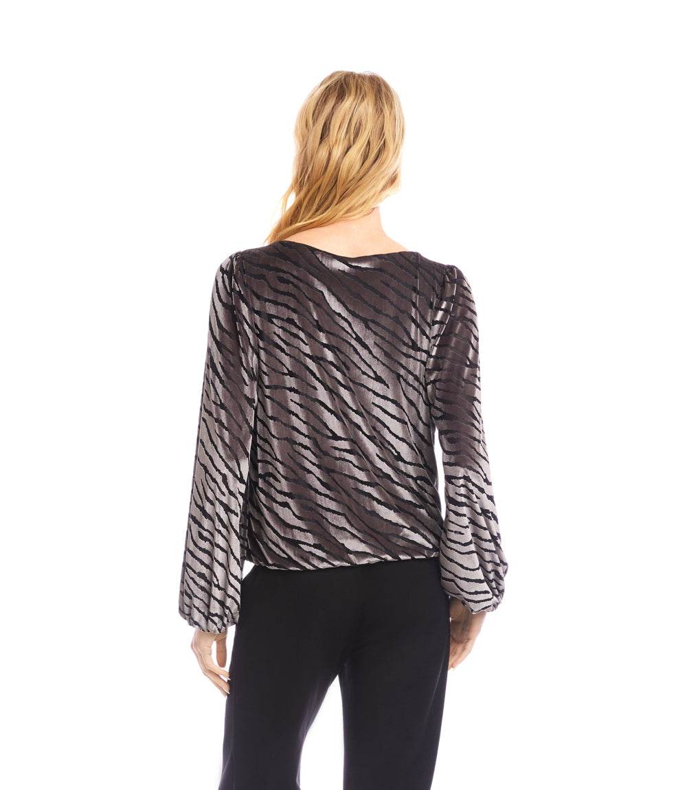 Blouson Sleeve Velvet Burnout Boatneck Top - Image 4