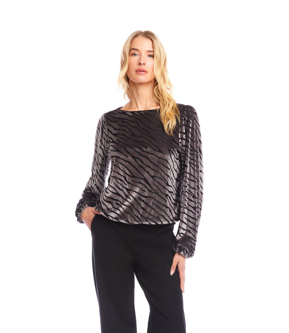 Blouson Sleeve Velvet Burnout Boatneck Top - Image 5