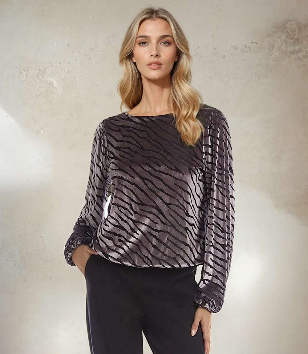 Blouson Sleeve Velvet Burnout Boatneck Top - Image 6