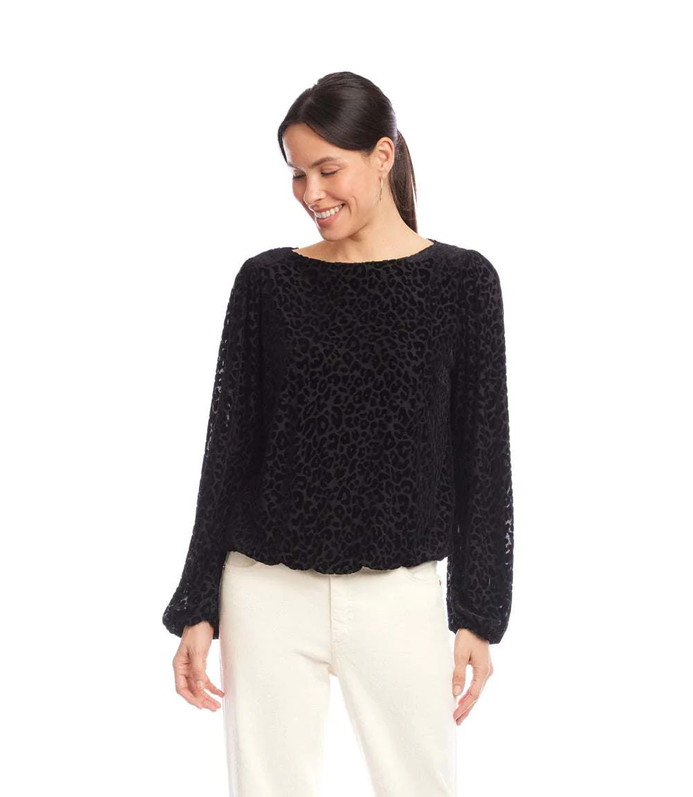 Blouson Sleeve Velvet Burnout Boatneck Top - Image 3