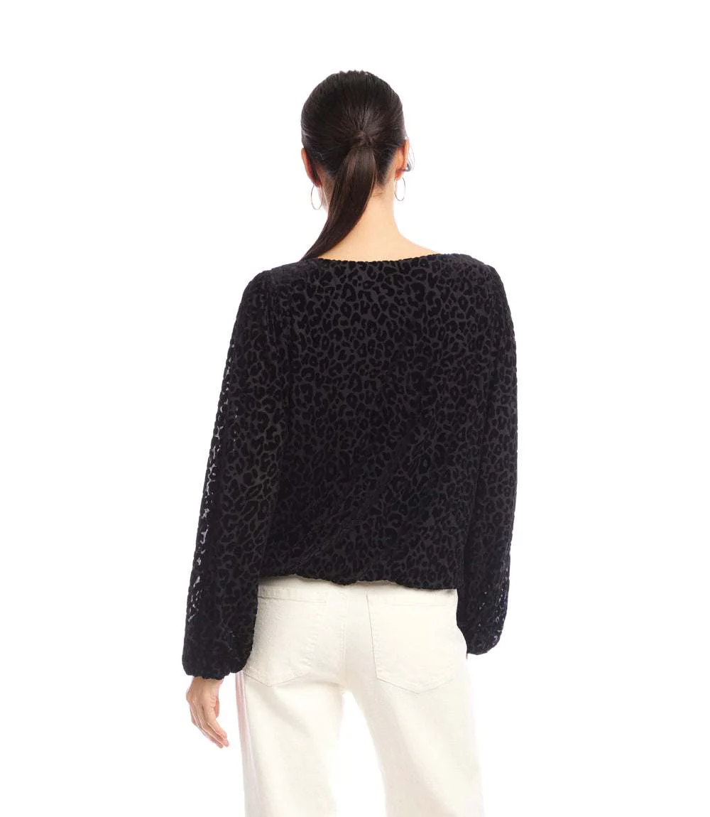 Blouson Sleeve Velvet Burnout Boatneck Top - Image 4
