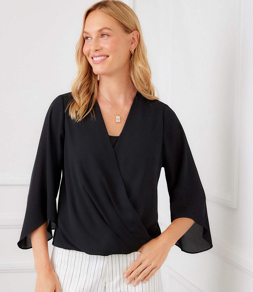 Bracelet Sleeve Drape Front Crossover Top - Image 2