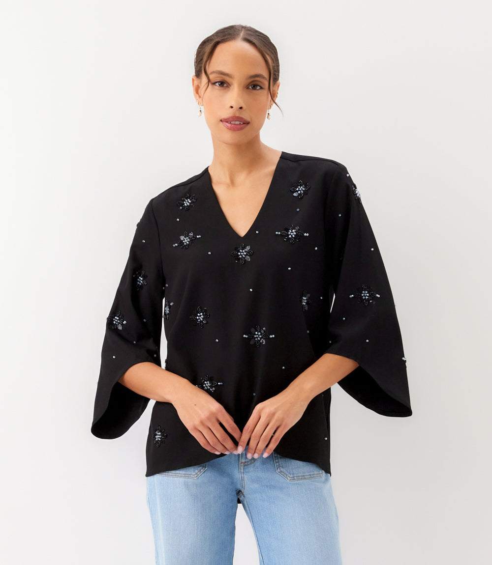 Bracelet Sleeve Embellished Asymmetric Top - Image 4
