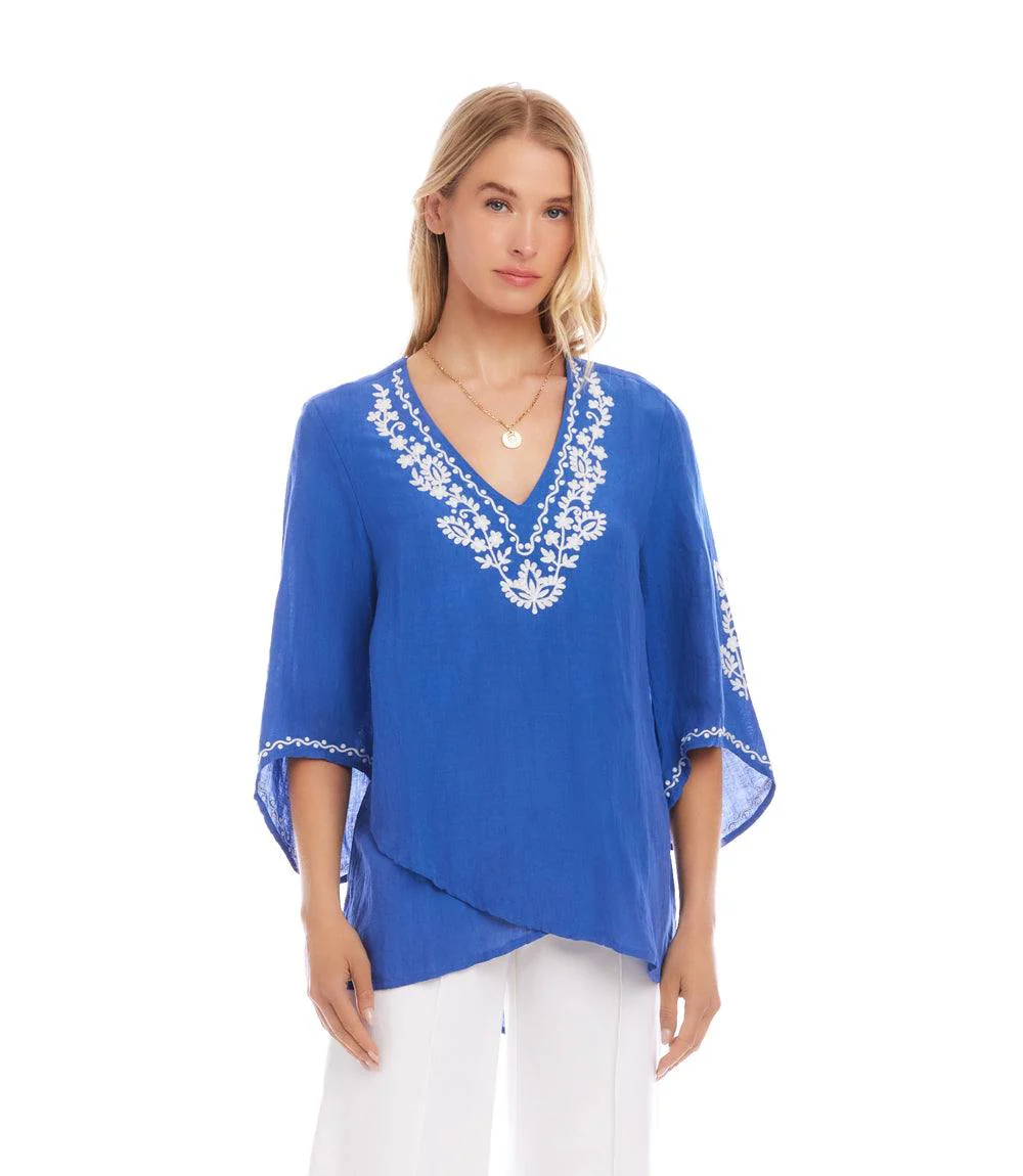 Bracelet Sleeve Embroidered Asymmetric Top - Image 3