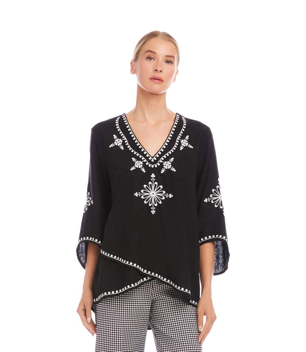 Bracelet Sleeve Embroidered Asymmetric Top - Image 2