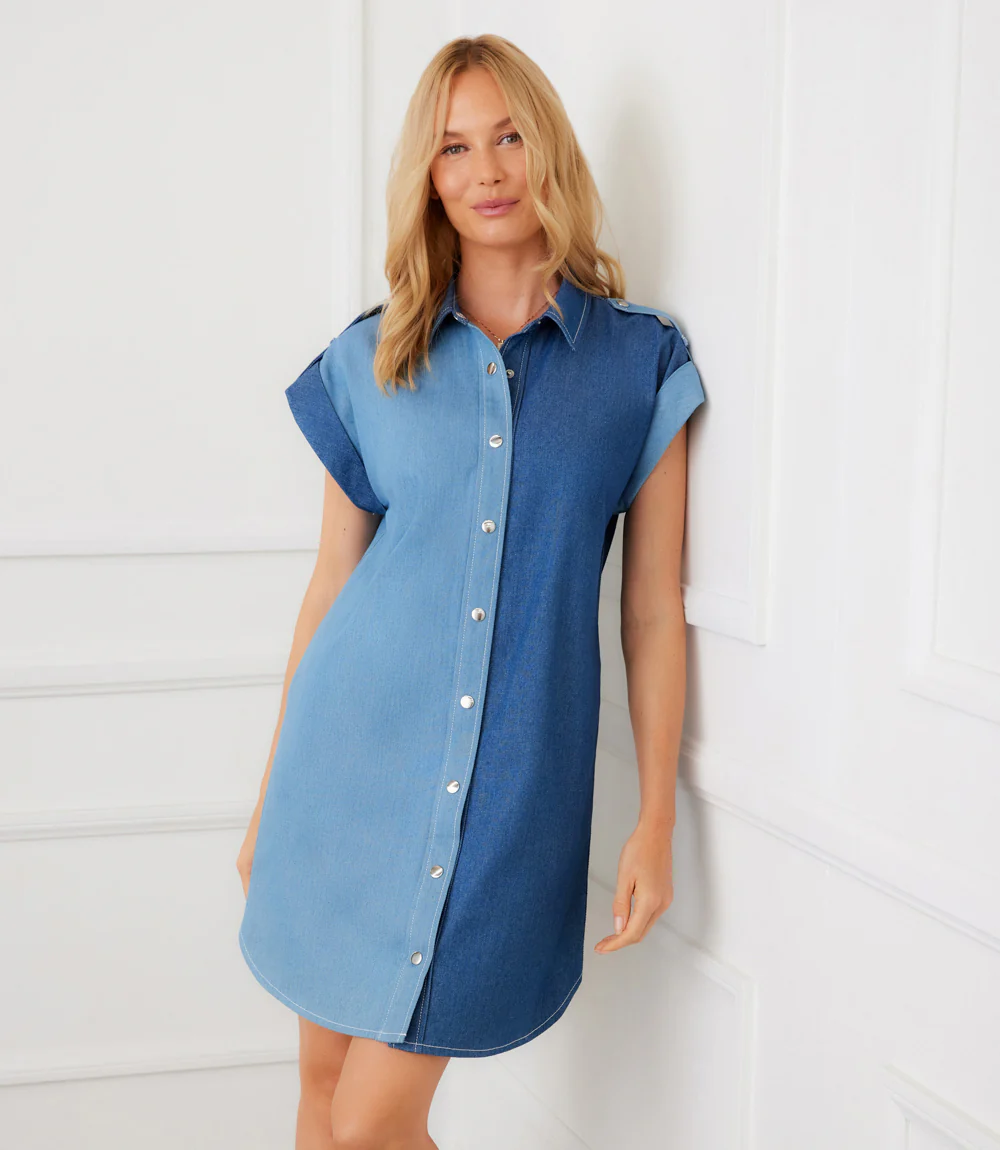 Cap Sleeve Denim Shirtdress - Image 3