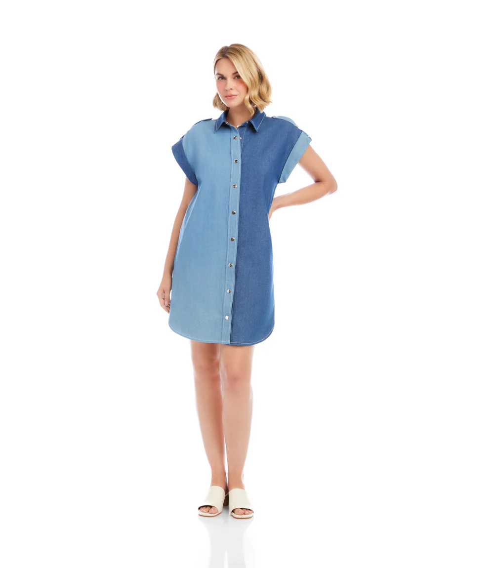 Cap Sleeve Denim Shirtdress - Image 4